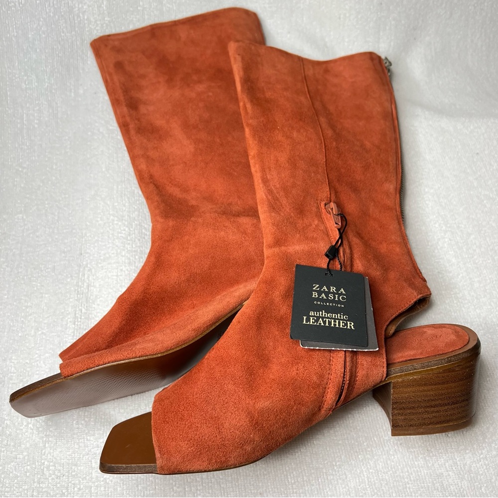 Zara Women's Orange Suede Boots